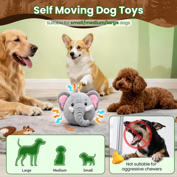 Interactive Dog Toys, Self Moving Dog Toy with Squeaky Bouncing Ball & Jumping Music Recording Mode, Rechargeable Vibrating Dogs Toy for Small Medium Large Dogs to Keep Them Busy (Elephant)5