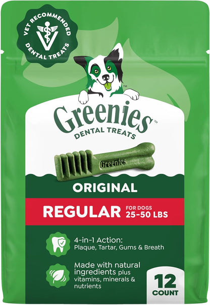 Greenies Regular Dental Dog Treats, Original Chicken Flavor, 36 Count | Clinically-Proven, Veterinarian-Recommended, 47% Less Tartar & 40% Less Plaque in 28 Days, for Dogs 25-50 Lbs, 36 Oz. Pack15