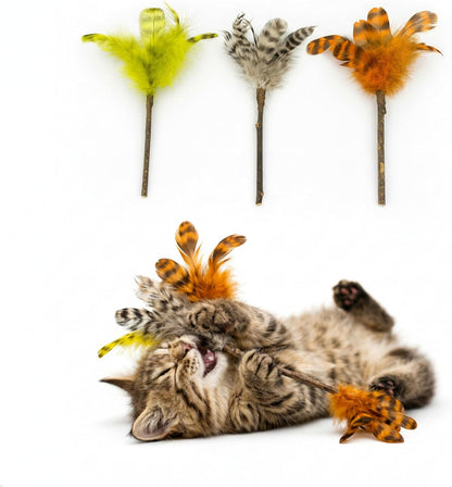 Silvervine Feather Cat Toys, 3 Pack Natural Matatabi Chew Toys for Indoor Cats, 8" Handmade Cat Toy for Chewing & Independent Play, Quiet Indoor Floor Play1