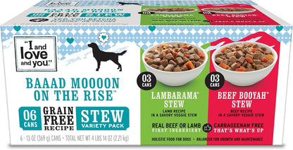 I and Love and You Wet Dog Food - Baad Mooon on the Rise Variety Pack - Beef + Lamb, Grain Free, Filler Free 13Oz Can, 6Pk1