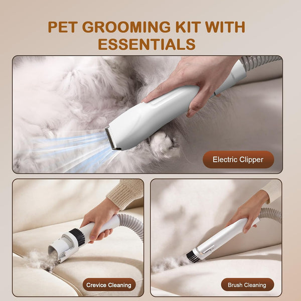Dog Grooming Vacuum, Dog Grooming Kit, 3 Suction Modes Dog Brush Vacuum with 5 Pet Grooming Tools (Off-White)4