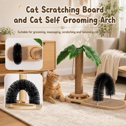 16.5” Tall Sisal Cat Scratching Post with Self Groomer | Interactive Sisal Hanging Ball,Fun Wooden Rolling Balls for Small Cats to Play Indoors,Natural Sisal Cat Scratch Posts4
