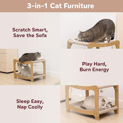 AIXINPET Two-Level Sisal Cat Scratcher Bed - Sturdy Cat Scratching Post with Scratch Pad&Hammock Bed, Comfortable Cats Bed for Indoor Kittens&Adult Cats -Sturdy Wooden Frame,Protect Furniture4