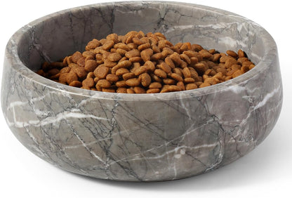 White Marble Dog Bowls, Non-Slip Dog Food Water Bowl Small, Heavy Duty Pet Bowl for Cats and Medium Dogs, Weighted African Natural Marble, Holds 4 Cups(5Lbs)8