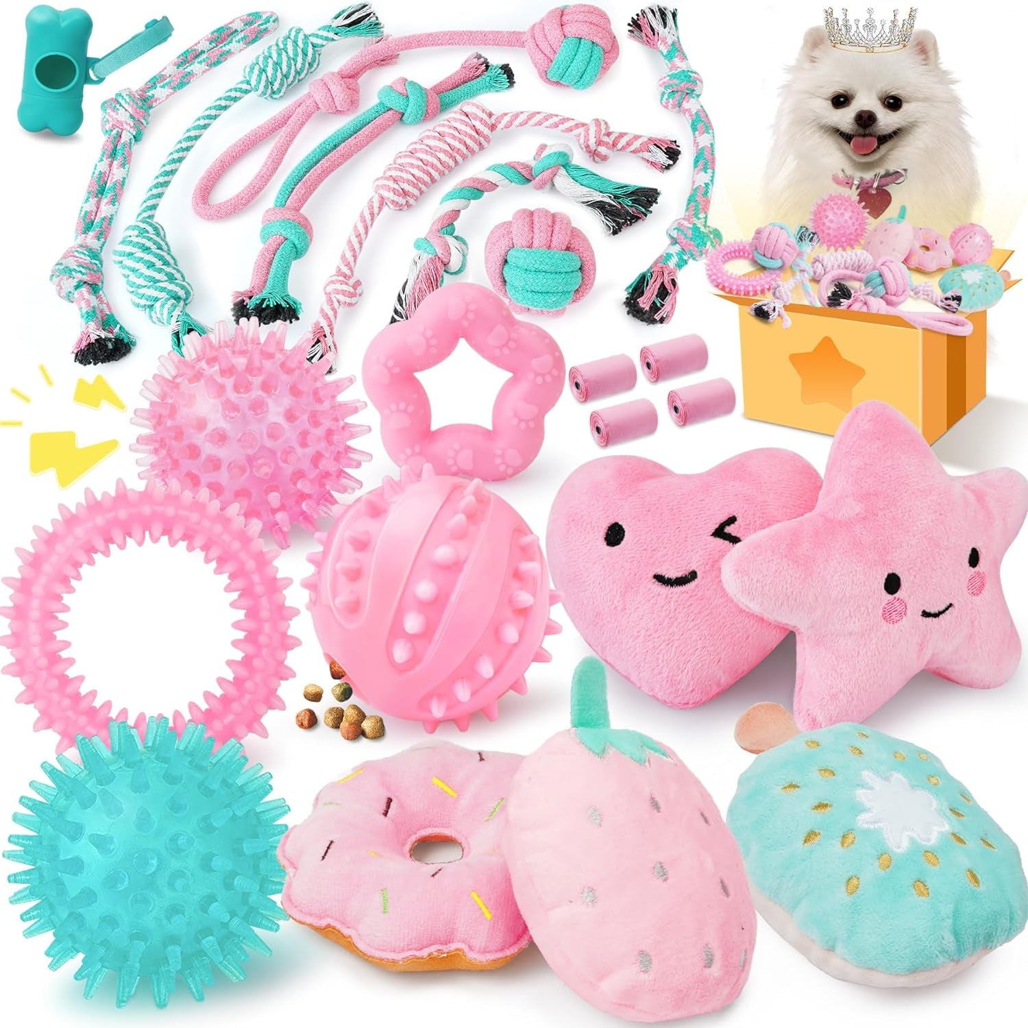 xiugoal-pink-puppy-toys-for-boredom-23-pack-puppy-chew-toys-for-teething-interactive-dog-toys-for-puppies-cute-small-dog-toys-with-treat-ball-squeaky-dog-chew-toys-and-ropes