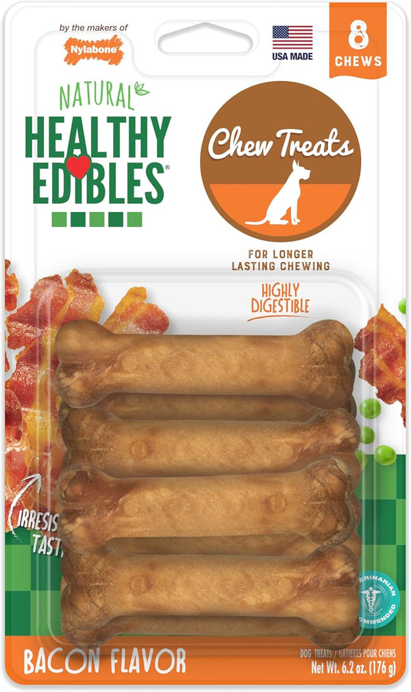 Nylabone Healthy Edibles Natural Chews, Long Lasting Dog Bones, Healthy Dog Treats, Bacon Flavor, X-Small (8 Count)1
