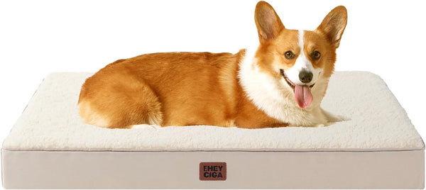EHEYCIGA Orthopedic Dog Bed Large with Removable Washable Cover,Grey,41X27 | Egg Crate Foam Support,Durable Oxford Fabric,Non-Slip Bottom,Machine Washable,Soft Waterproof Plush Pet Bed Mat for Crate79