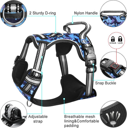 Dog Harness No Pull, Pet Harnesses with Dog Collar, Adjustable Reflective Oxford Outdoor Vest, Front/Back Leash Clips for Small, Medium, Large, Extra Large Dogs, Easy Control Handle for Walking5