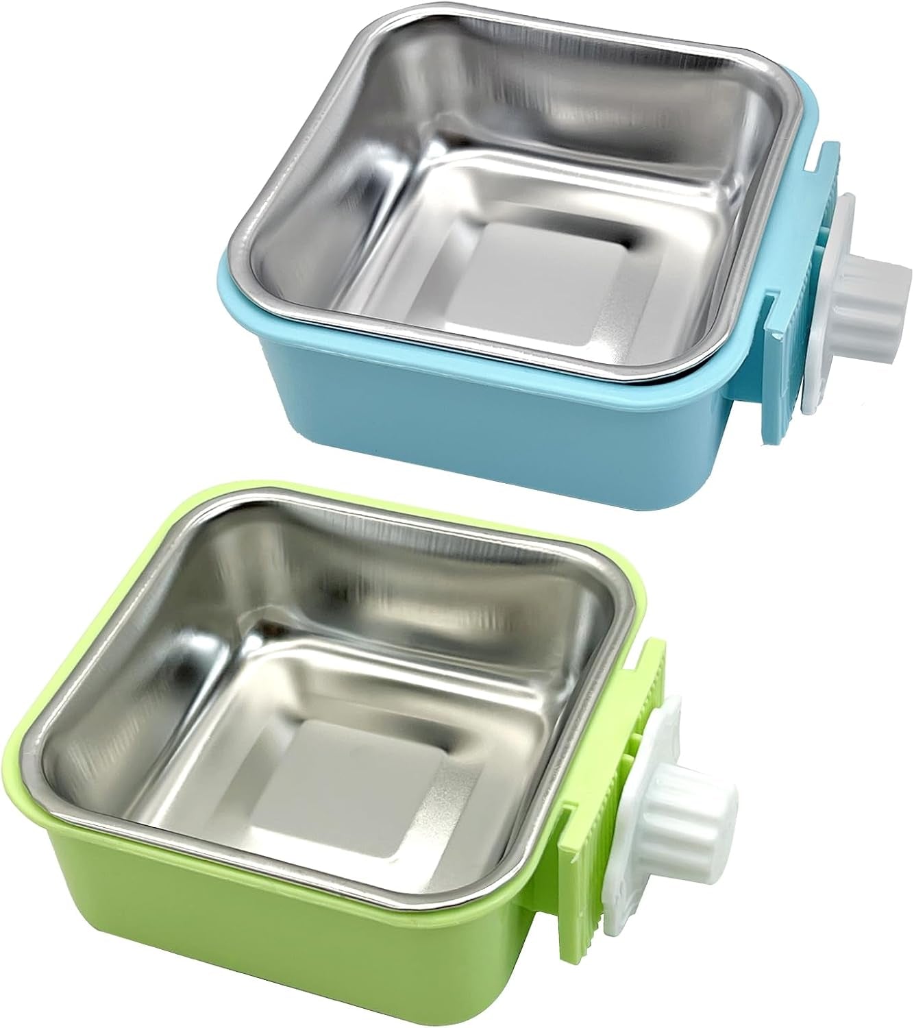 kathson-crate-dog-bowl-removable-stainless-steel-hanging-pet-kennel-cage-bowl-food-water-feeder-coop-cup-for-puppy-cat-rabbit-guinea-pigs-ferret-bird-2-pcs-size-m-blue-and-green