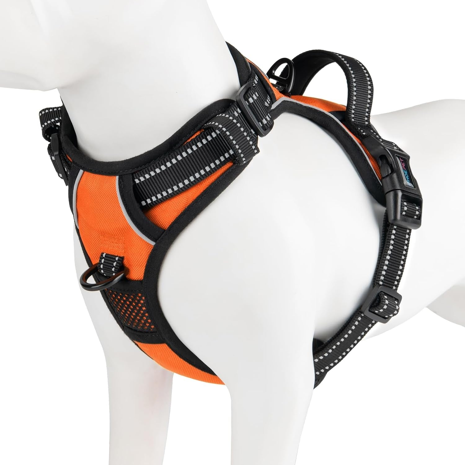 phoepet-no-pull-dog-harness-medium-reflective-front-clip-vest-with-handle-adjustable-2-metal-rings-2-bucklesm-grey