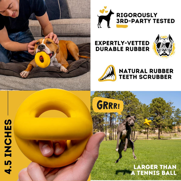 Indestructible Dog Ball - Lifetime Replacement - Durable Dog Toy for Aggressive Chewers - Safe, Non-Toxic Natural Rubber - Chew, Tug & Fetch - Tough, Heavy Duty Chew Toy - 4” (Softball Size)5