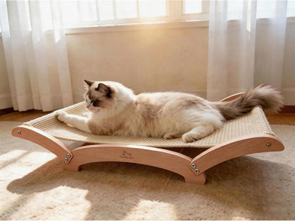 Extra-Large Sisal Cat Scratcher Bed for Indoor Cats, Cat Scratching Post with Hammock Nartural Sisal Scratch Pad for Large Cats Scratcher Lounge Chair, Wooden Cat Furniture (Nartural)1