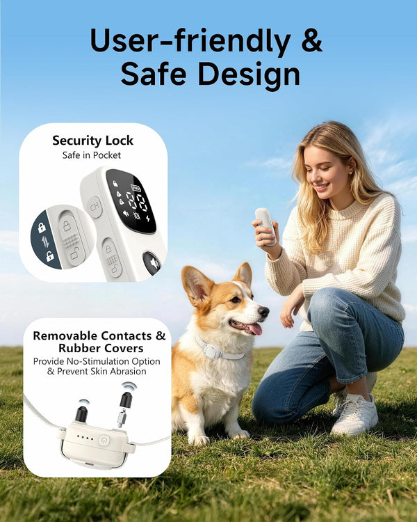 Shock Collar for Small Dogs 5-30Lbs -IPX8 Waterproof,White | 4200FT Dog Training Collar with Remote,Rechargeable Electric Collar with 3 Modes, Security Lock8