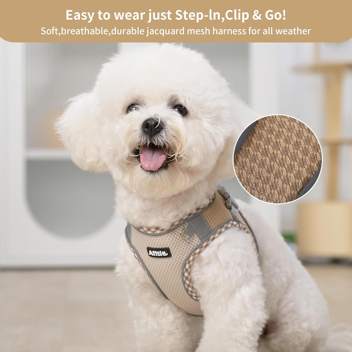 aiitle-tiny-dog-harness-lightweight-mesh-step-in-vest-for-puppy-reflective-escape-proof-design-with-high-stick-magic-tape-indoor-outdoor-use-for-chihuahua-maltese-shih-tzubrown-beige-xxxs