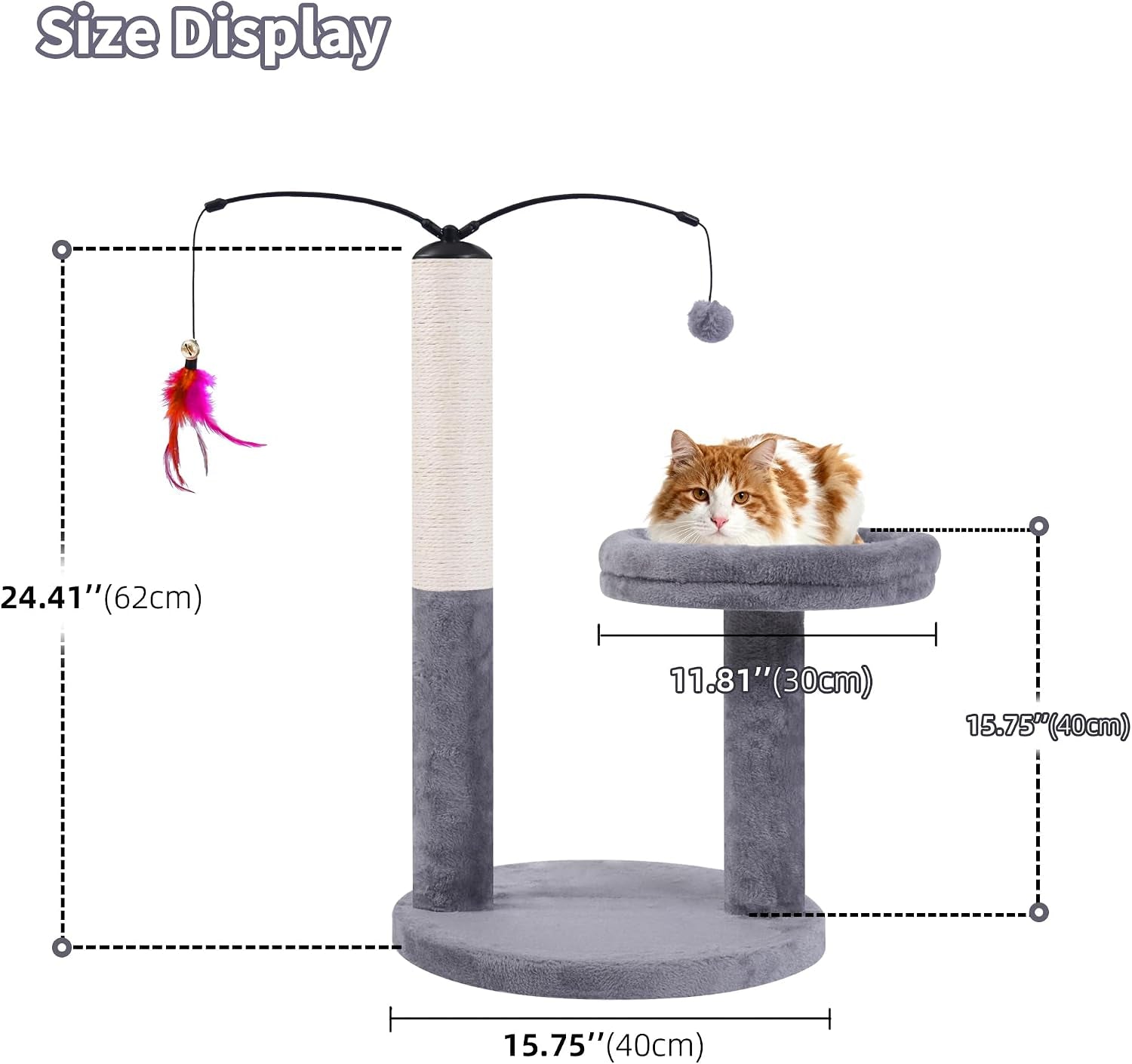 aiwikide-24-scratching-post-interactive-cat-scratcher-with-perch-plush-toy-sturdy-weighted-base-grey