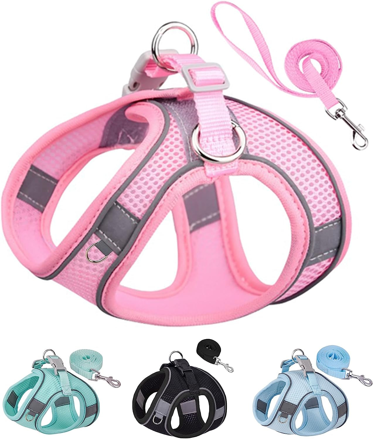 solmoony-dog-harness-for-small-medium-large-dogs-no-pull-puppy-and-leash-set-dogs-step-in-harness-mesh-harness-pink-xs