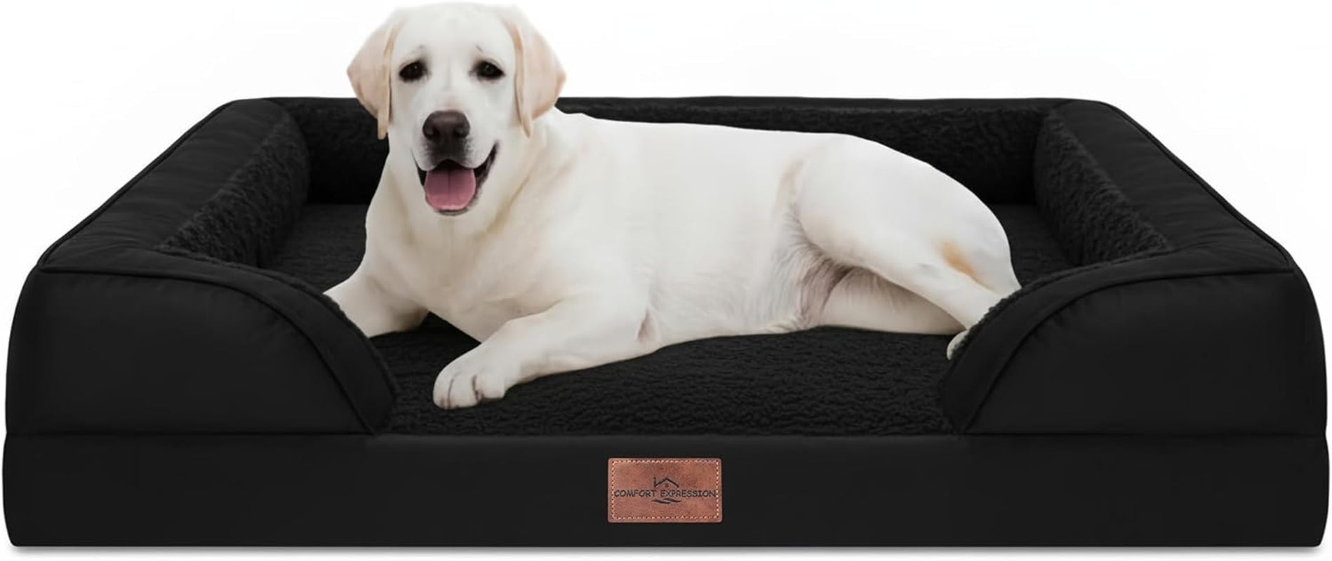 comfort-expression-orthopedic-dog-bed-for-extra-large-dogs-with-bolster-waterproof-dog-couch-bed-with-washable-cover-non-slip-bottom-supportive-egg-crate-foam-xl-pet-bed-42x30-inch