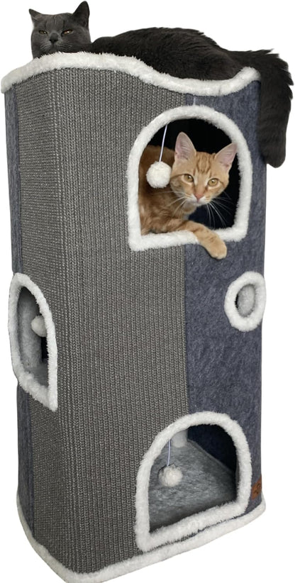 Cat Bed for Indoor Cats,Covered Cat Cave House & Furniture with Scratch Pad,Foldable Cat Hideaway Hut Cute Cat Condo with Soft Washable Mat for Multi Small Pet under 30 Lbs,Light Grey7