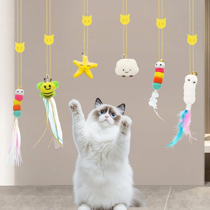 JIARON 6 PCS Interactive Cat Feather Toys, Indoor Hanging Retractable Cat Toy, Self Play Toys Make Fun Excecise6