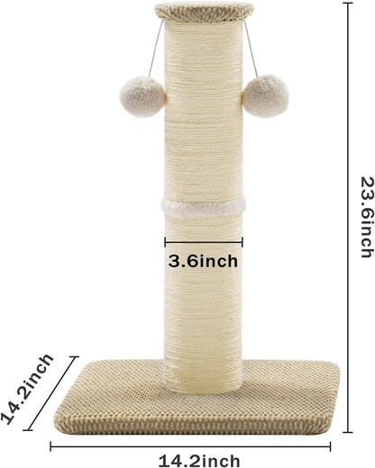 Made4Pets Tall Cat Scratching Post, 23.6" Natural Sisal Cat Scratcher with Hanging Balls, Heavy Duty and Thicker Scratching Post for Indoor Cats Adults, Sturdy Base Cat Scratch Post, Beige8