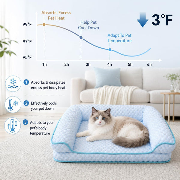 Cooling Cat Bed for Indoor Cats, 19.7 X 15.8 in Supportive Pet Sofa with Egg-Crate Foam, Breathable Cool-Touch Fabric, Washable Bolster Bed for Cats and Small Dogs2
