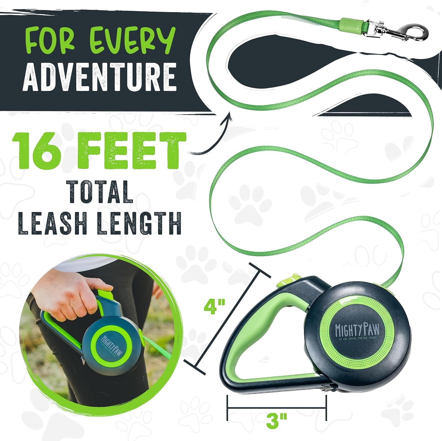 mighty-paw-retractable-dog-leash-2-0-16-ft-for-medium-dogs-heavy-duty-reflective-nylon-tape-tangle-free-swivel-clip-one-touch-quick-lock-brake-reflective-ring-anti-slip-handle