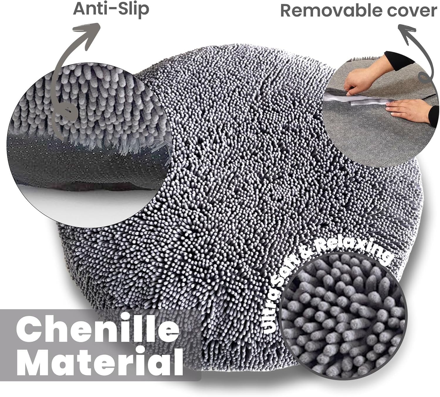 muddy-mat®-cloud-k-9-dog-beds-for-small-dogs-cats-soft-relaxing-round-dog-bed-chenille-material-removable-cover-washable-dryer-safe-grey-small25x25