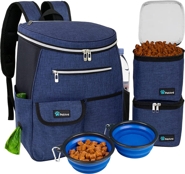 Petami Dog Travel Bag Backpack, 27L Airline Approved Pet Supplies Organizer with 2 Food Containers, 2 Collapsible Bowls & Poop Bag Dispenser, Weekend Road Trip Camping Dog Mom Gift, Purple9