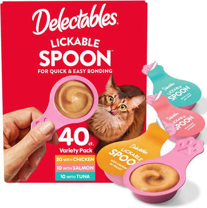 Delectables Lickable Spoon Handheld Wet Cat Treats Made with Real Chicken & Salmon, Quick & Easy Creamy Puree, Mess Free, Grain-Free, No Added Fillers, No By-Products, Variety Pack, 32Ct10