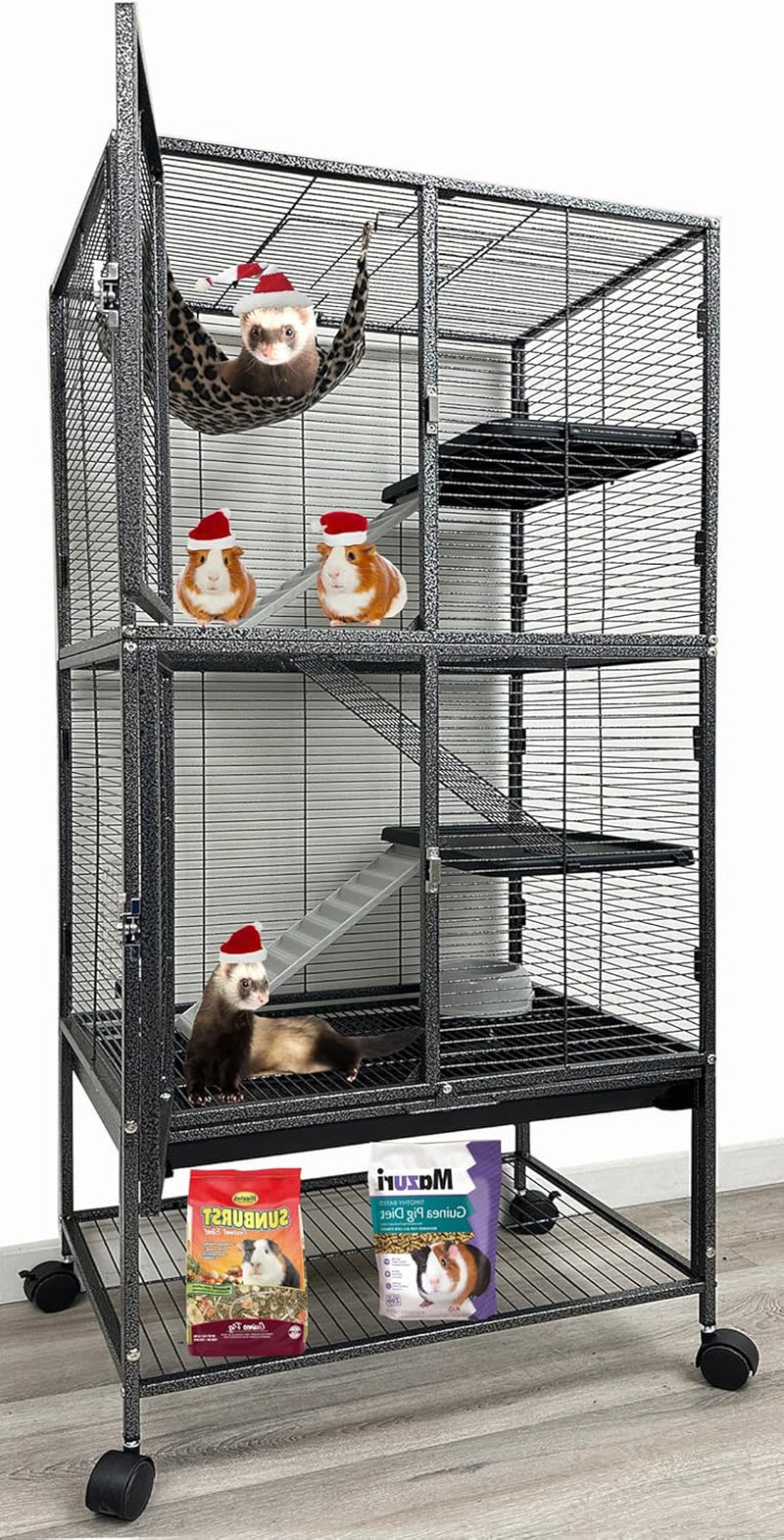 large-two-full-story-deluxe-double-unit-4-tiers-tight-1-2-inch-bar-spacing-durable-front-doors-water-bottle-food-bowl-for-feisty-ferret-squirrel-hammock-rat-gerbil-small-animal-critter-rolling-cage