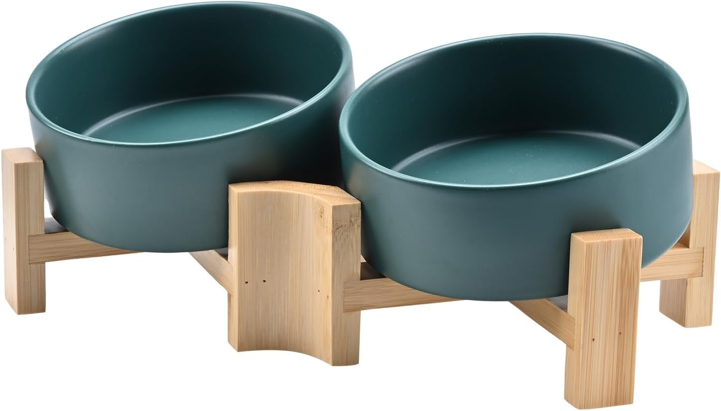 spunkyjunky-15-slanted-ceramic-dog-and-cat-bowl-with-wooden-stand-tilted-bulldog-food-and-water-bowl-no-slip-non-spill-for-cats-medium-dogs-big-face-pets-13-5-oz-1-7-cups-green-2