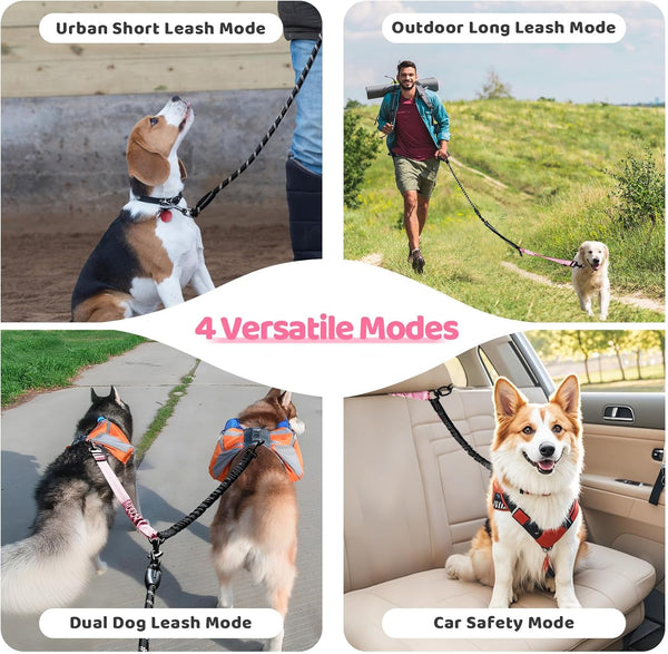 Double Dog Leash - 360°Swivel Tangle Free Splitter Attachment, 2 Dogs Multi-Functional Leashes, Dual Rope for Outdoor Walk Train Small Medium Large Two Pet, Pink7
