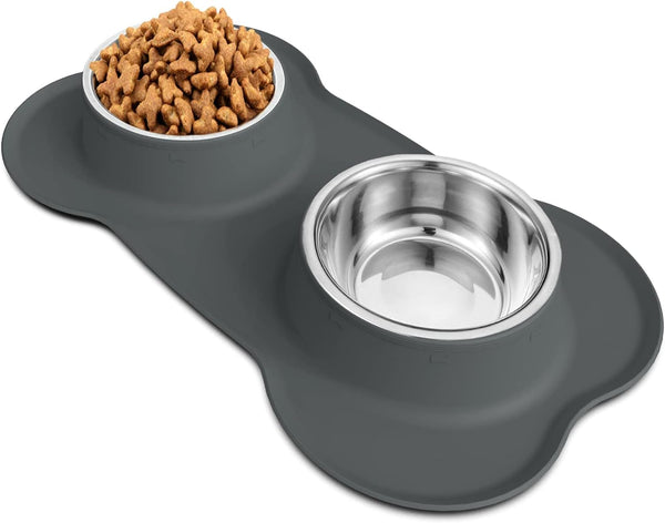 Asfrost Dog Food Bowls Stainless Steel Pet Bowls & Dog Water Bowls with No-Spill and Non-Skid, Feeder Bowls with Dog Bowl Mat for Dogs Cats and Pets-Pink, 24 0Z in Total10