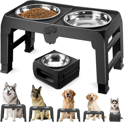 COMESOON Elevated Dog Bowls for Small Medium Dogs, 3 Height Adjustable Raised Stand with 2 Thick 6" Stainless Steel Food Bowls, Non-Slip Feeder Adjusts to 2.75", 6", 7.5", Black18