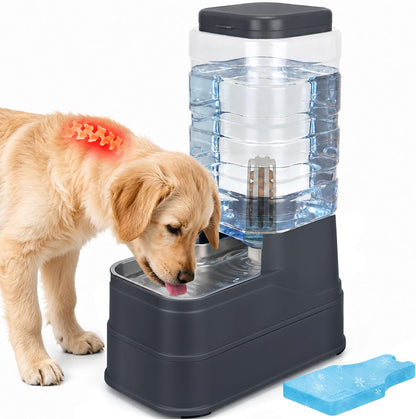 2.2 Gallon Pet Automatic Dog Water Dispenser Cat Gravity Waterer Feeder with Stainless Steel Bowl 8L Large Capacity Puppy Feeding Raised Bowls with Filter,Ice Pack1