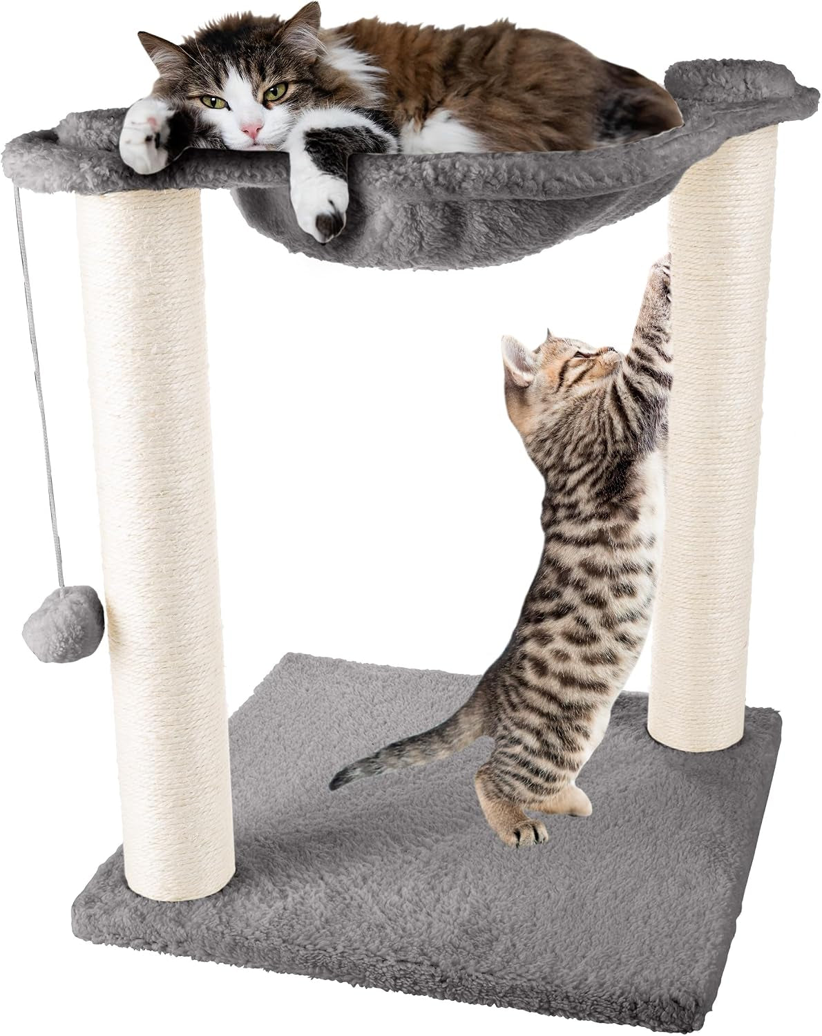 19-inch-cat-scratching-post-with-hammock-sisal-fabric-and-carpet-small-cat-tree-hanging-ball-toy-for-adult-cats-and-kittens-by-petmaker-white