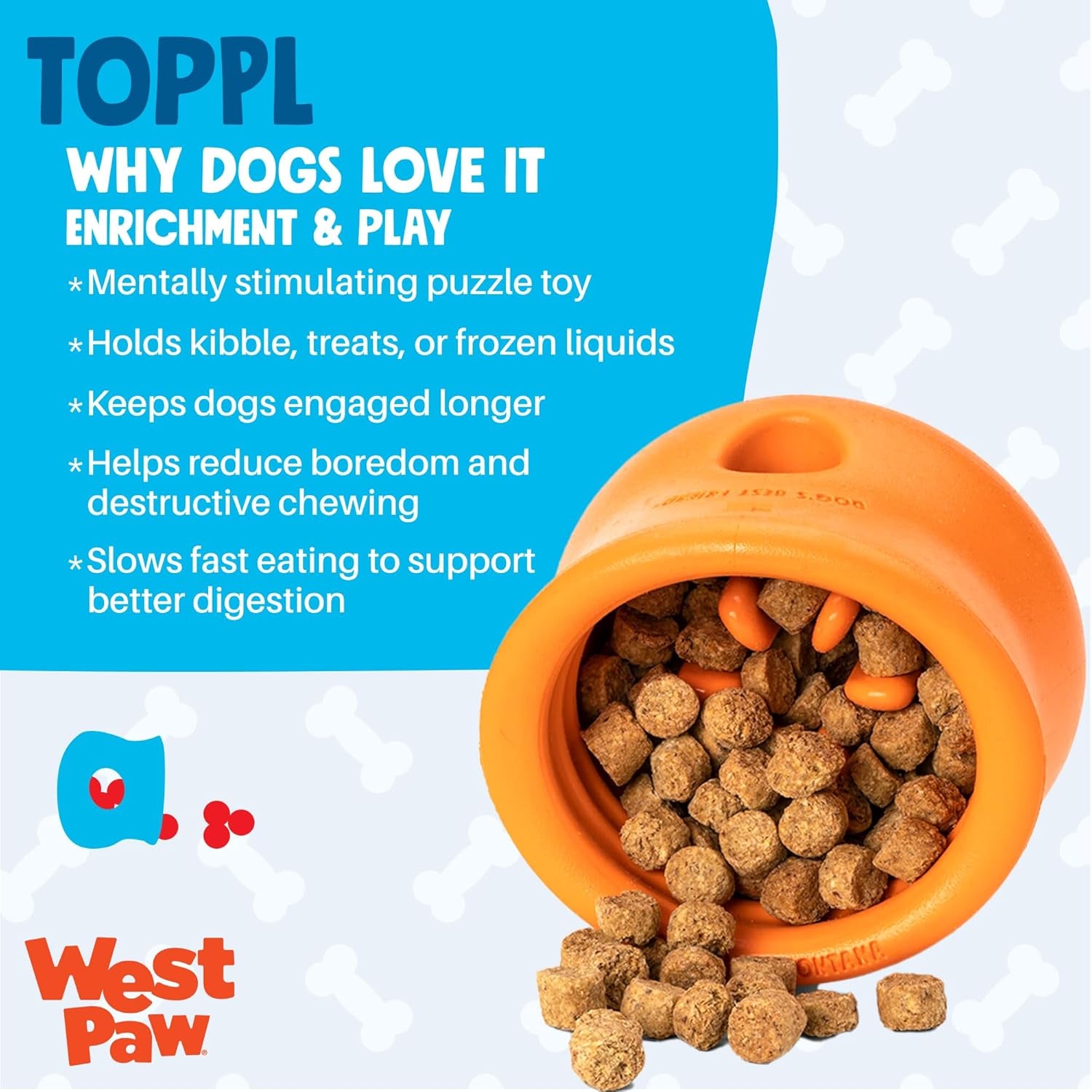 west-paw-zogoflex-toppl-interactive-treat-dispensing-puzzle-dog-toy-for-mental-stimulation-enrichment-holds-kibble-treats-lickable-freezable-dishwasher-safe-made-in-usa-large-aqua-blue