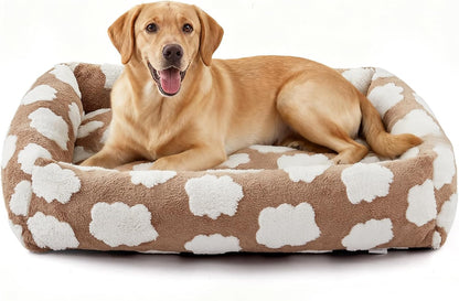 JOEJOY Dog Bed Medium Size Dog, Removable Washable Cover Orthopedic Soft Pet Bed, Anti-Slip Fluffy Plush Faux Rabbit Fur Puppy Bed, 30"X24"X8", Leopard Print, Grey20