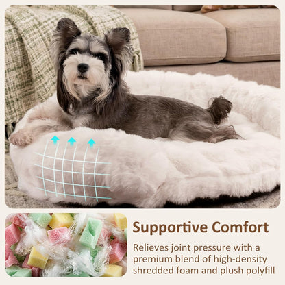 Dog Bed Couch Sofa for Small Medium Dogs Cats 30X30X9 round White | round Plush, Orthopedic, Washable, Removable Cover, Anxiety Relief3