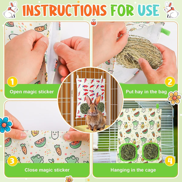 UPINS 2Pack Guinea Pig Hay Feeder Bag,Bunny Rabbit Cage Bag Hanging Holder | Guinea Pig Cage Feeder,For Bunny Rabbits,Chinchillas,Hamsters,Small Pets,And Animals6