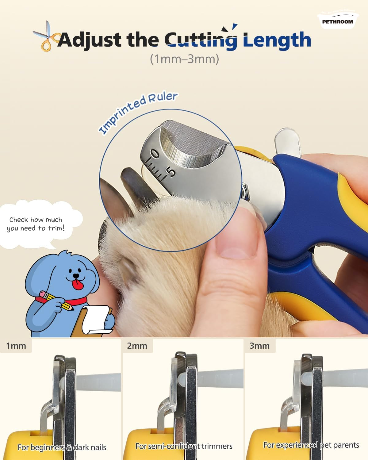 pethroom-professional-dog-nail-clipper-with-safety-guard-avoid-overcutting-adjustable-cutting-length-1-3mm-durable-stainless-steel-pet-nail-trimmer-for-small-medium-large-dogs-and-cats