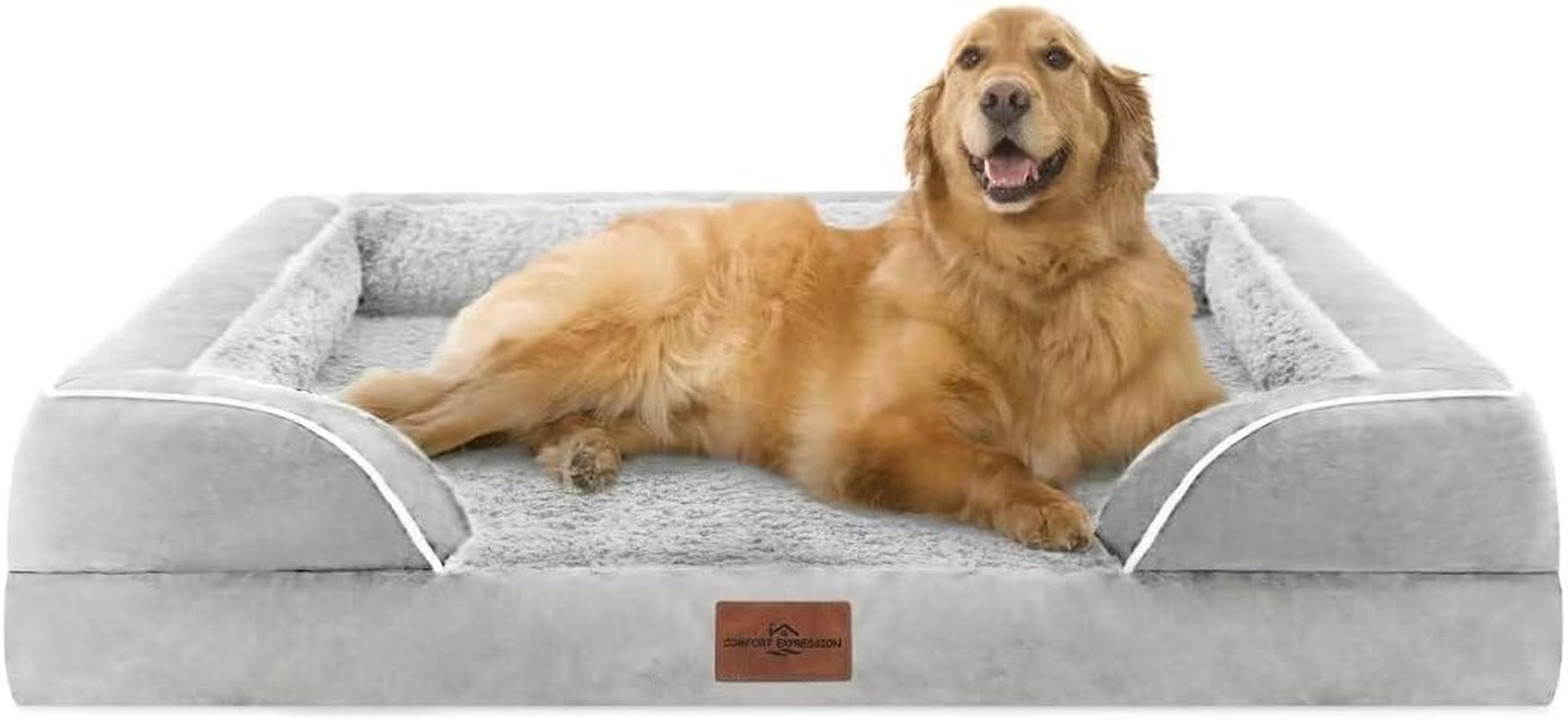 comfort-expression-orthopedic-dog-bed-for-extra-large-dogs-with-bolster-waterproof-dog-couch-bed-with-washable-cover-non-slip-bottom-supportive-egg-crate-foam-xl-pet-bed-42x30-inch