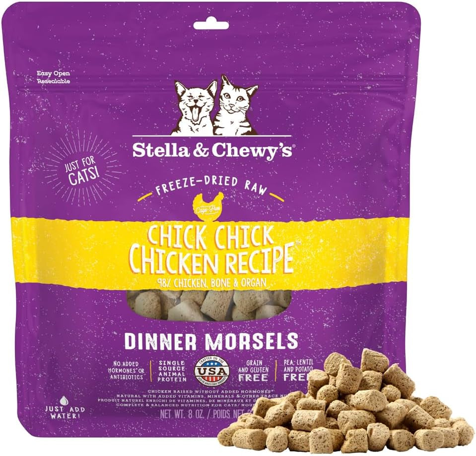 stella-chewys-freeze-dried-raw-cat-dinner-morsels-premium-chicken-recipe-with-98-cage-free-meat-organs-natural-grain-free-cat-kitten-food-made-in-usa-18-oz