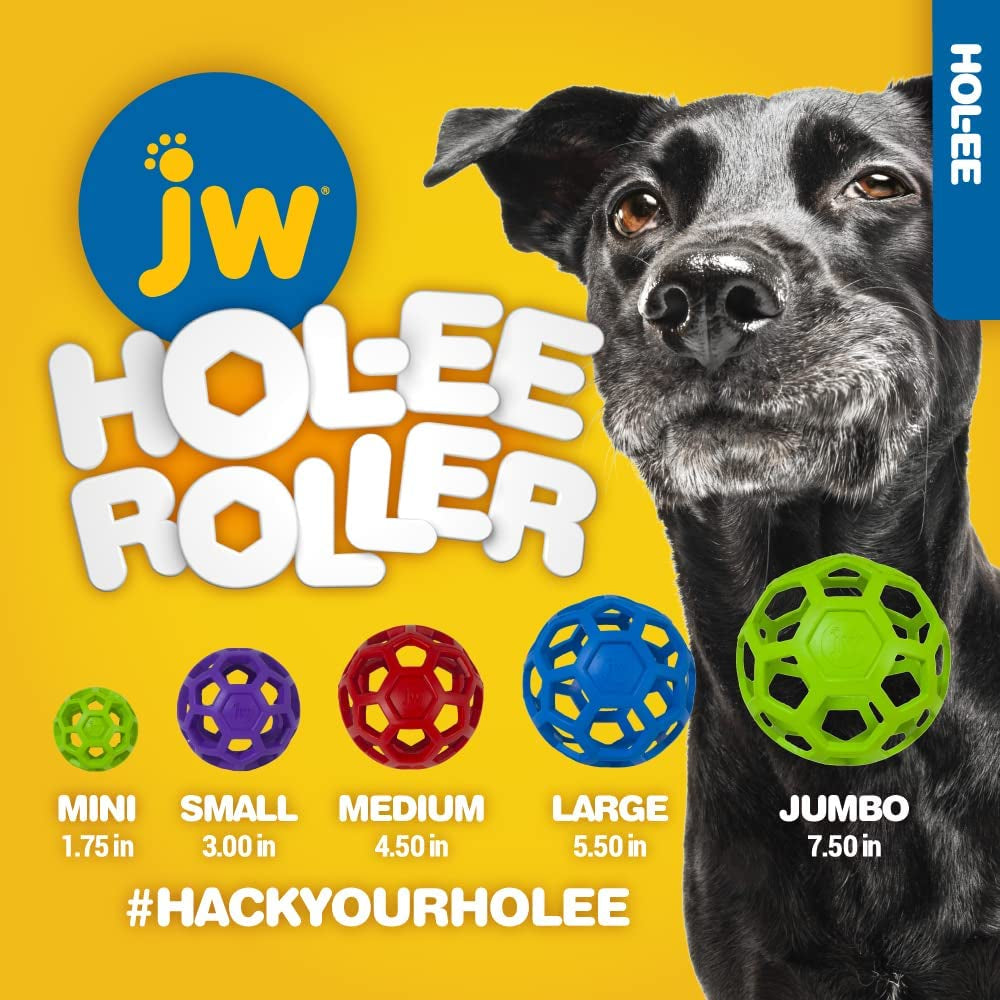 jw-pet-hol-ee-roller-dog-toy-puzzle-ball-natural-rubber-extra-large-7-5-inch-diameter-colors-may-vary-count-of-1