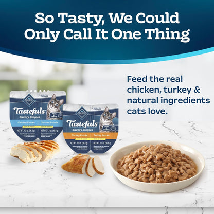 Blue Buffalo Tastefuls Savory Singles Variety Pack, Wet Cat Food in Gravy, 2.6-Oz. Twin-Pack Trays, Chicken & Turkey Entreé (12 Count)3