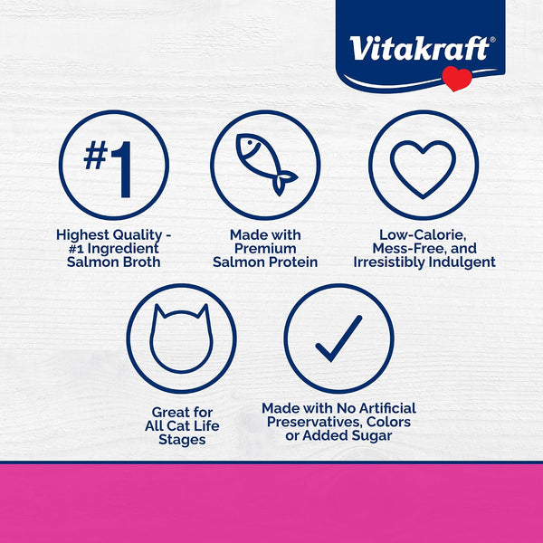 Vitakraft Lick 'N' Lap Real Salmon Squeezeable Liquid Cat Treats, Lickable, Salmon Broth #1 Ingredient, No Artificial Colors, Preservatives or Added Sugar, for Hydration, 0.52 Oz. Tubes, 16 Count2