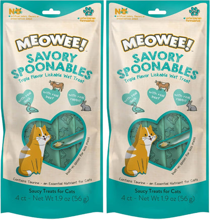 MEOWEE! Savory Spoonables Variety Pack, 12 Count Tube, Triple Flavor Squeezable Lickable Wet Treats for Cats with Built-In Spoon for Less Mess23