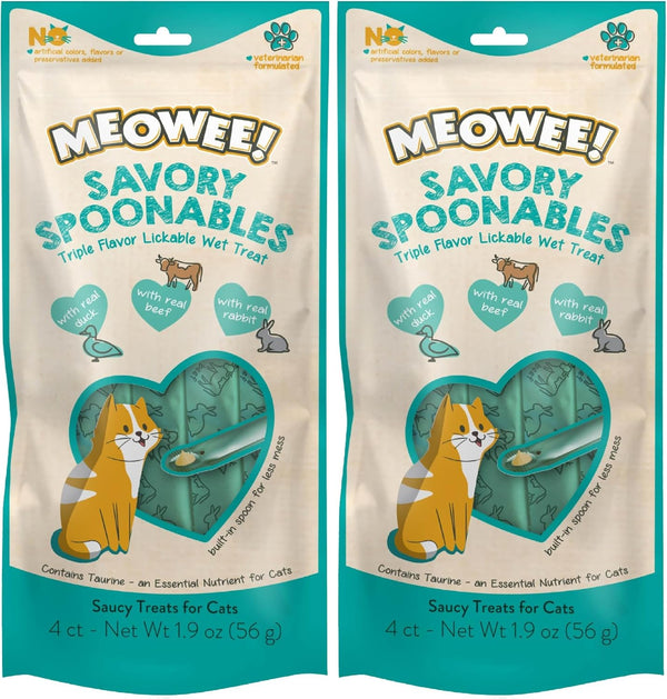 MEOWEE! Savory Spoonables Variety Pack, 12 Count Tube, Triple Flavor Squeezable Lickable Wet Treats for Cats with Built-In Spoon for Less Mess23