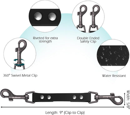 Petbonus Waterproof Dog Collar Safety Clip, Odor Proof Backup Safety Clip for Harness, Prong, Standard Collars, Heavy Duty Double Ended Clasp, Durable Dog Leash Connector for Training Walking (Black)2