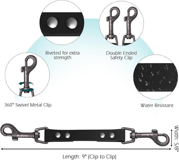 Petbonus Waterproof Dog Collar Safety Clip, Odor Proof Backup Safety Clip for Harness, Prong, Standard Collars, Heavy Duty Double Ended Clasp, Durable Dog Leash Connector for Training Walking (Black)2